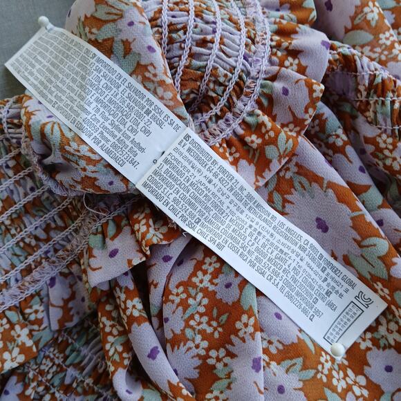 Forever 21 Sheer Floral Crop Top S orange purple festival smocked long sleeves - Picture 12 of 16